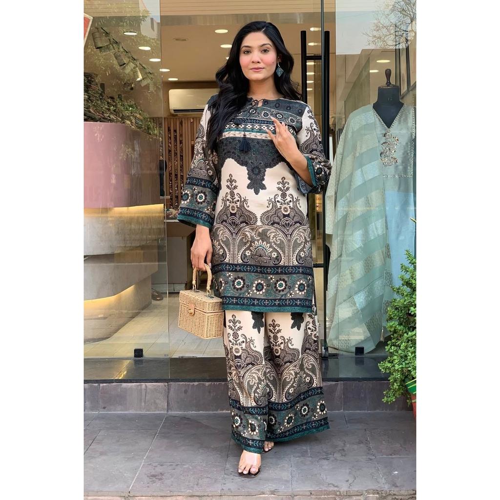 Pakistani Party Wear Pure Maslin Kurta Set Indian Women's Kurti Palazzo Cord Set