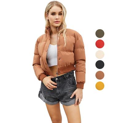 Kurze dicke Jacken für Damen, Baumwolle, hoher Kragen, lange Ärmel, Reißverschluss, warme Puffermäntel, Herbst-Winter, bauchfreies Top, modische Outfits