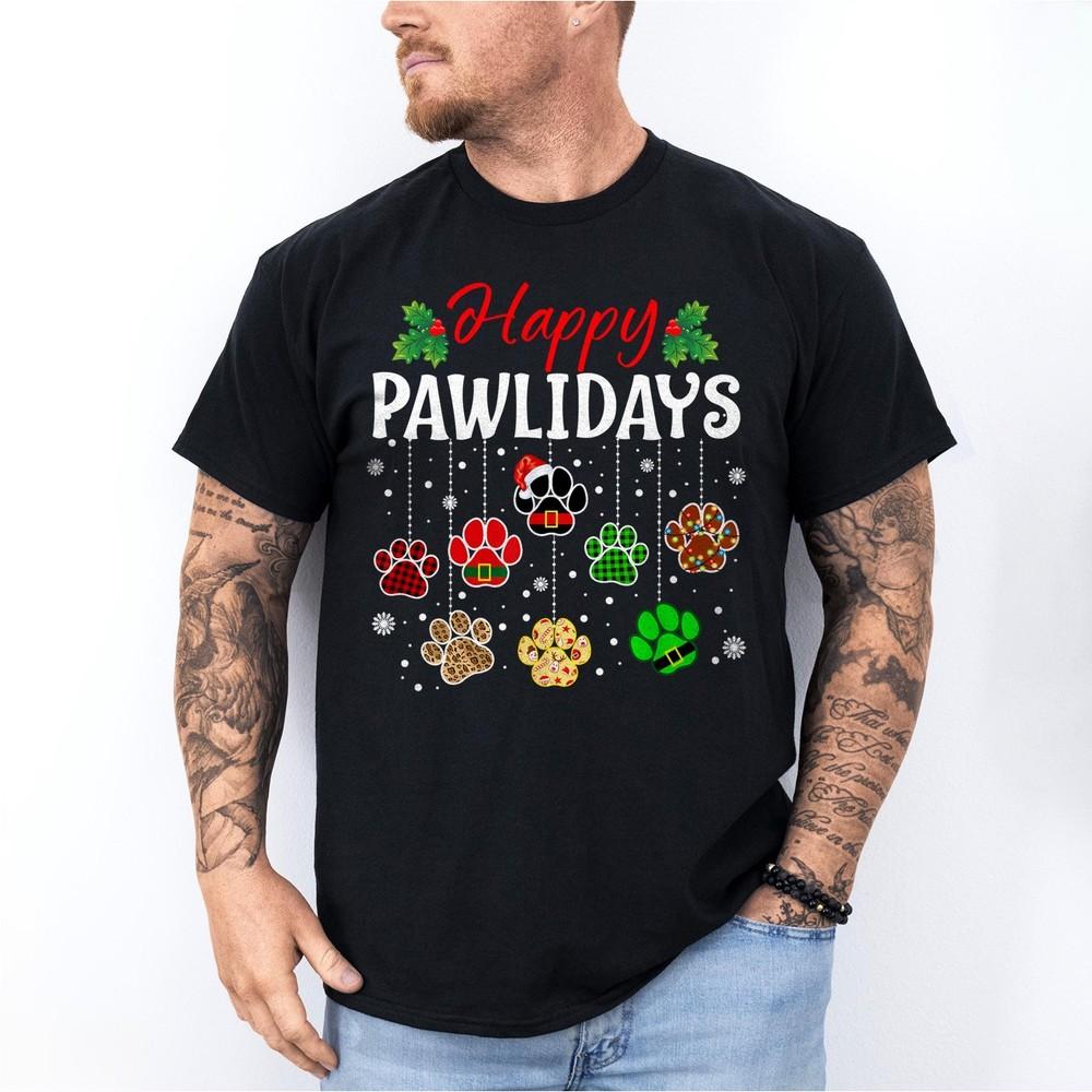 

Happy Pawlidays Funny Christmas Dog Paw Xmas T-Shirt 4XL