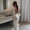 Backless Lace Floral Sheer Slimming Long Sleeve Street Style Dress