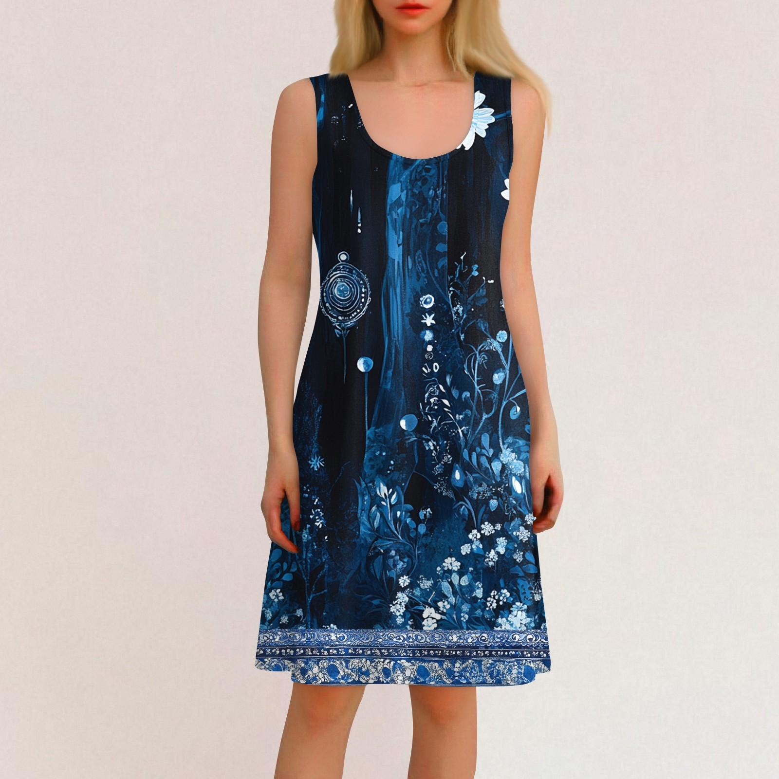 

Women s Casual Hawaiian Festival Printed U-neck Vest Sleeveless Beach Dress Dress M