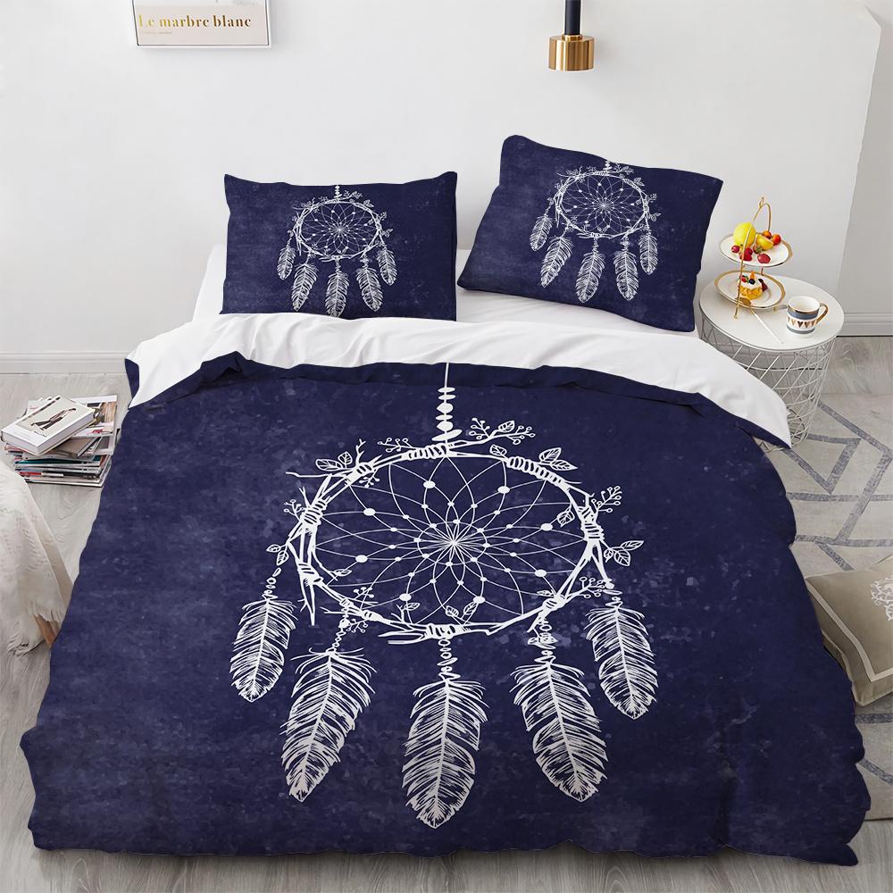 Dream Catcher Duvet Cover Set Colourful Feather Red Flower Romantic Theme Comforter Cover King Full Size for Kid with Pillowcase