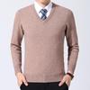 Men's V-Neck Winter Knit Sweater - Middle-Aged Thick & Warm Pullover