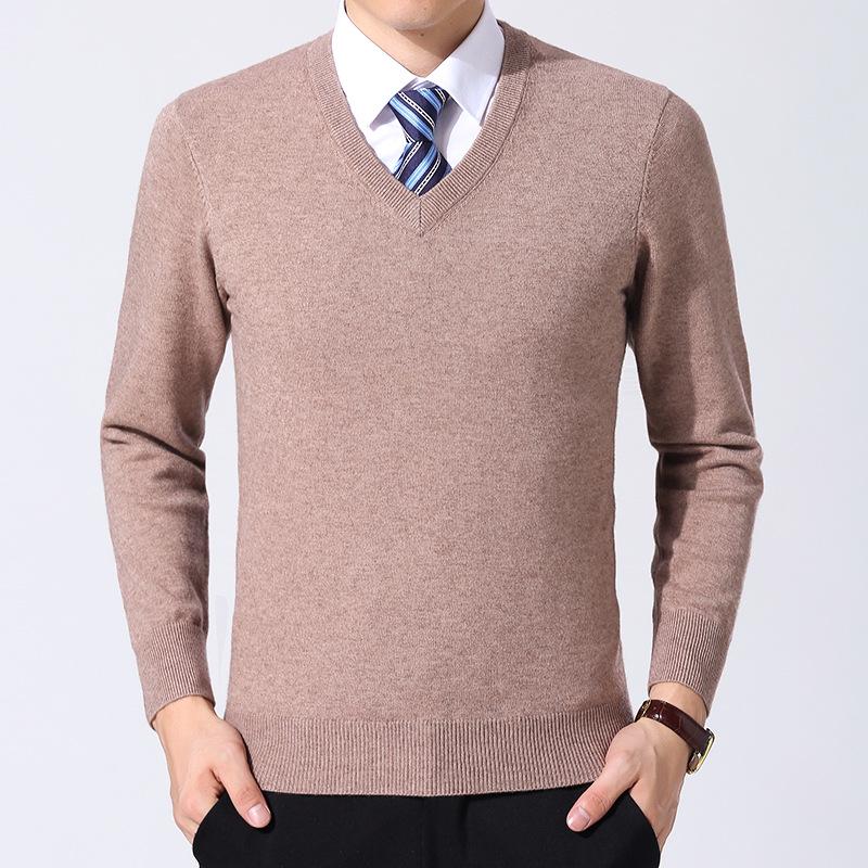 Men's V-Neck Winter Knit Sweater - Middle-Aged Thick & Warm Pullover