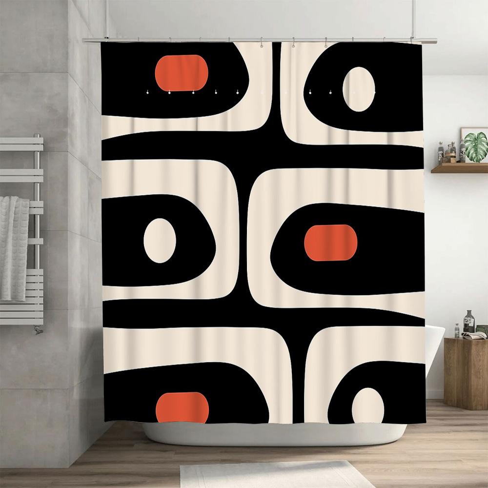 Duschvorhang Abstrakte Moderne Kunst Schwarz und Weiß Badezimmerdekor Waschbarer Wasserdichter Stoffeinsatz Vintage Heimtextilien