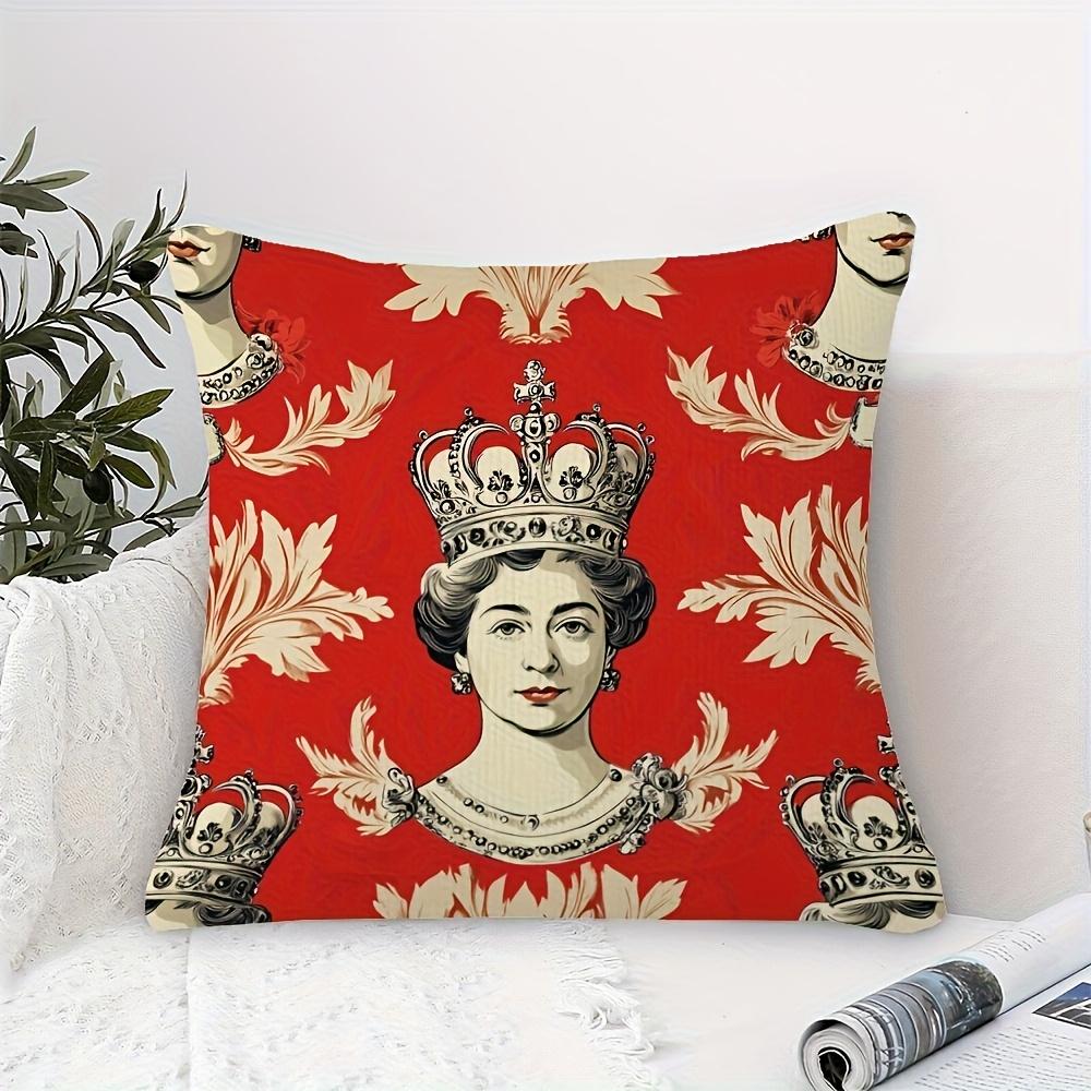 Queen Elizabeth Print Throw Pillow Cover Vintage Royal Crown Floral Pattern Decorative Cushion Case For Home Sofa Couch
