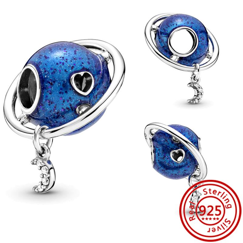 925 Sterling Copper Blue Glass Zircon Series Sparkling Pendant Simple Classic Beads Fit Original Pantaro Charms Bracelet Zircon