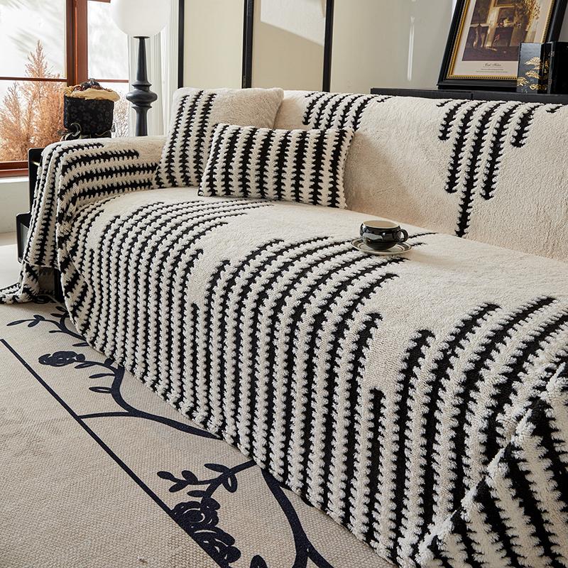 Chenille Fabric Sofa Blanket Nordic Style Universal Throw Blankets with Tassel for Living Room Four Seasons Couch Protector