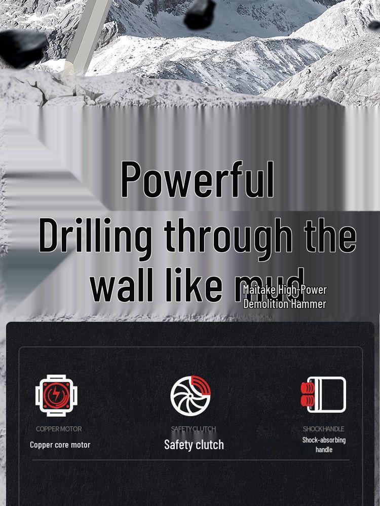 High-Power Brushless Electric Hammer: Wireless, Multi-Functional, Rechargeable Impact Drill for Concrete