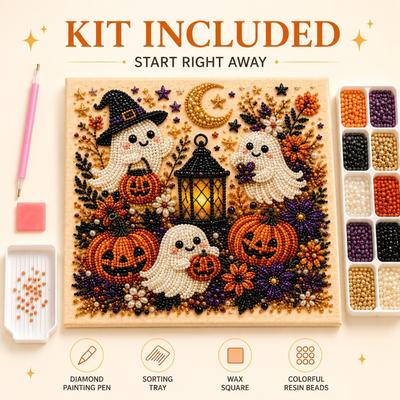 Kit Pictură cu Diamante Halloween cu Fantomă și Dovleac Artă cu Perle 3D Meșteșug DIY pentru Adulți Decor Sezonier și Hobby Creativ