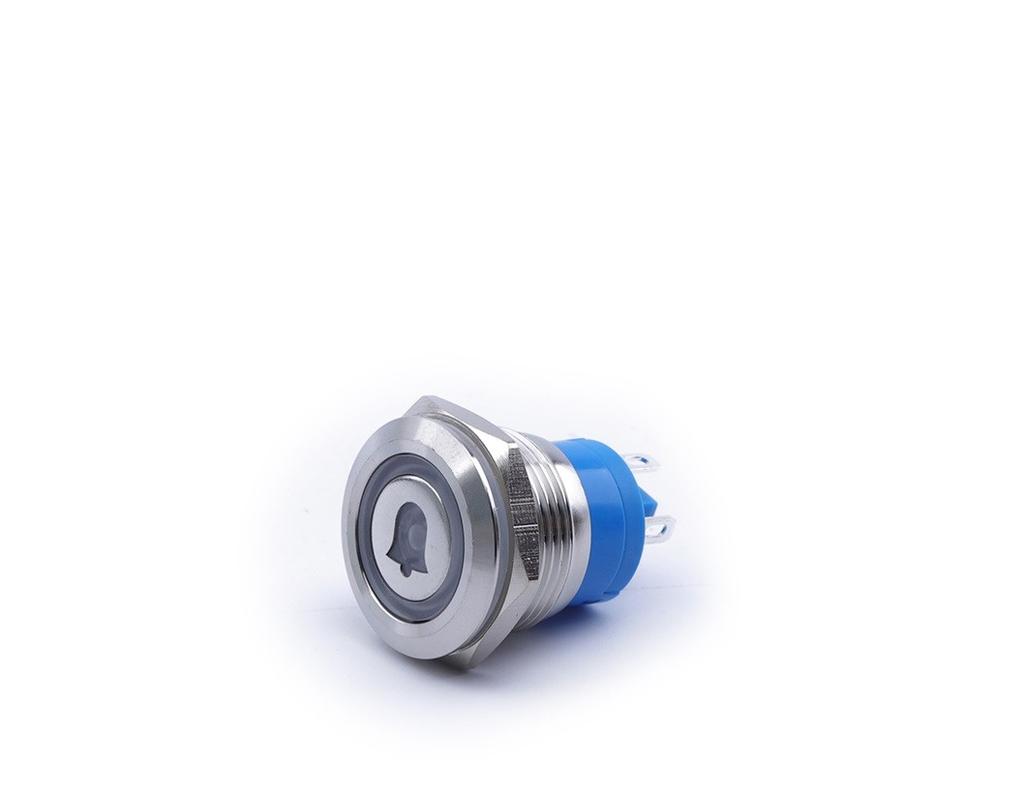 Bell Button 19x27mm Blue Led Monostable Silver Vandal-proof 250V 2A