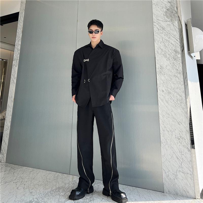 23 Spring/Summer Asymmetrical Metal-Decor Loose Casual Shirt S211-585