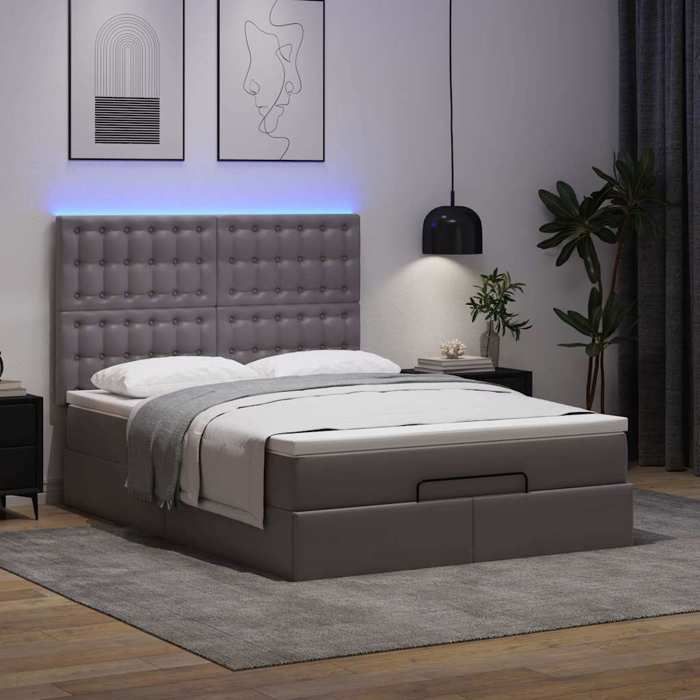VidaXL Ottoman Bed Frame with Mattress Grey 140x190 Cm Faux Leather 3313853
