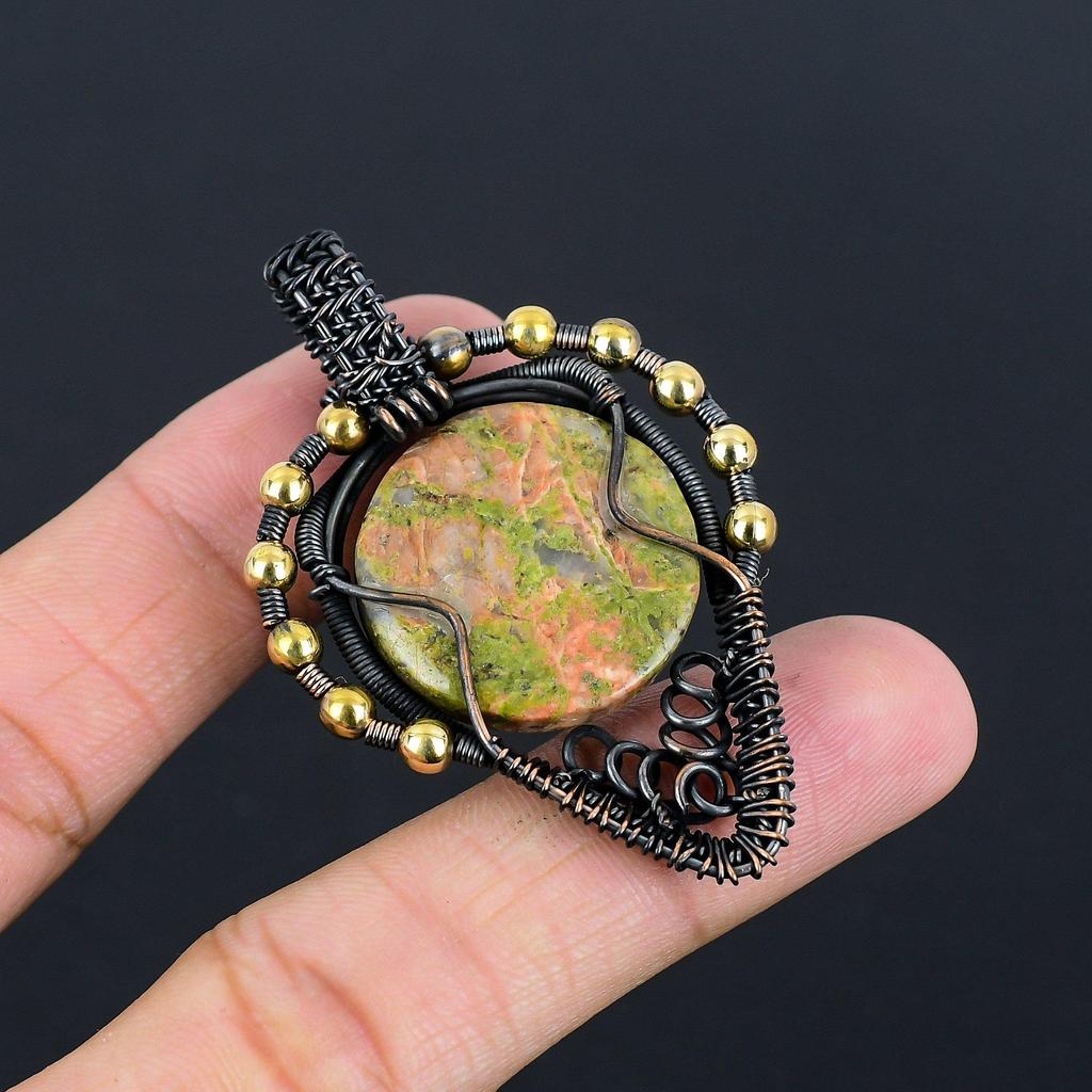 Unakite Pendant, 999 Copper Wire Wrapped Jewelry, Gemstone Jewelry Pendant, Handmade Wedding Gift Jewelry