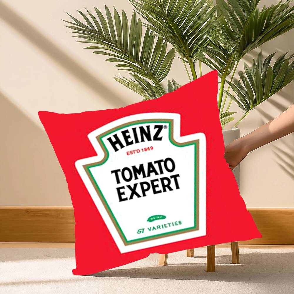 

Funny H-heinzS Ketchup Label Pillow Case Soft Plush Fabric Double Sided Print Decorative Home Living Room Gift Cushion 30cm x 30cm