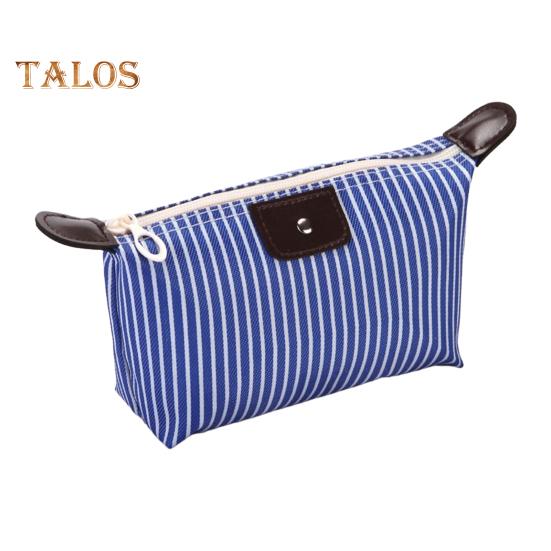 

Полосатая косметичка, водонепроницаемая, складная, большой емкости, застежка-молния, в форме пельменя, портативный органайзер для косметики для путешествий и домашнего хранения озеро синий