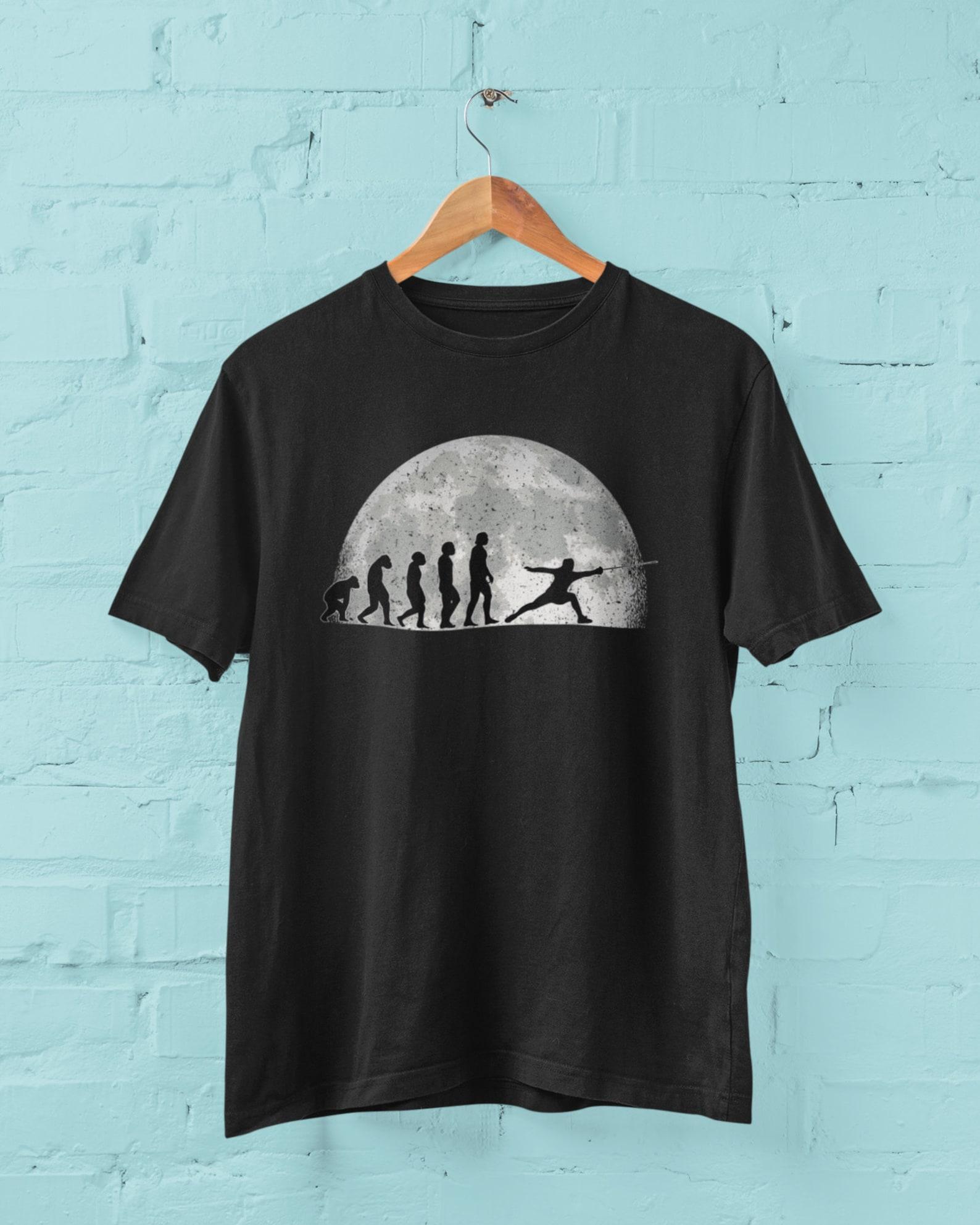 Evolution of Fencing T-Shirt: Darwin Style Fencer Design 2XL