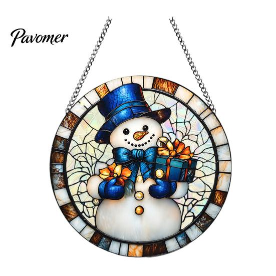 Colorful Acrylic Window Decorations Christmas 2D Hanging Ornaments, Stained Glass Style Snowman Santa Snowflake Suncatcher for Hanger with Chain,