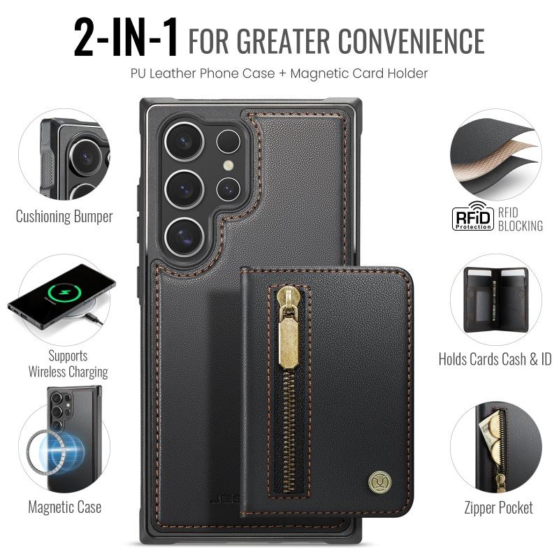 2 In 1 Magnetic Detachable Zipper Wallet Case For Samsung Galaxy S25 Ultra Edge S20 S21 S22 S23 FE S24 Plus Luxury Leather Cover