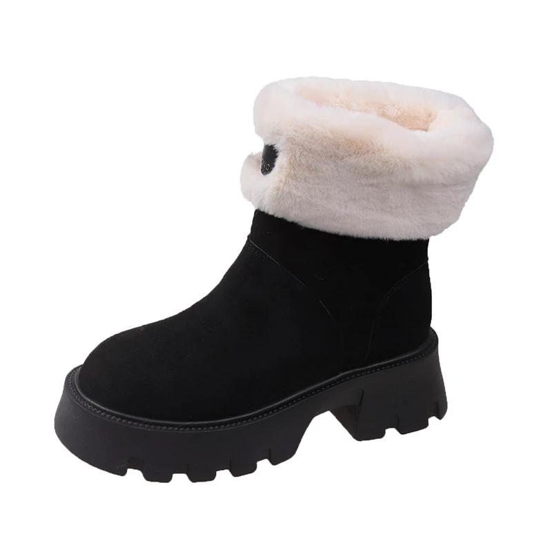 

Зимние сапоги на толстой подошве 2024 года, сапоги до середины голени с начесом, женские туфли на танкетке, теплые сапоги с толстой подошвой, увеличивающие рост 40 чёрный