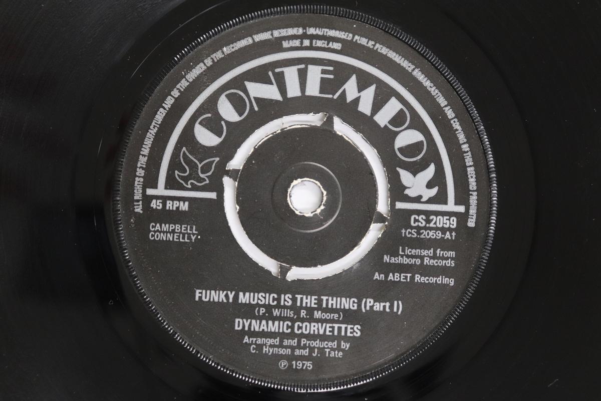 

7inch Record DYNAMIC CORVETTES - Funky Music Is The Thing CS2059 Contempo 1975 UK Soul/Funk Used