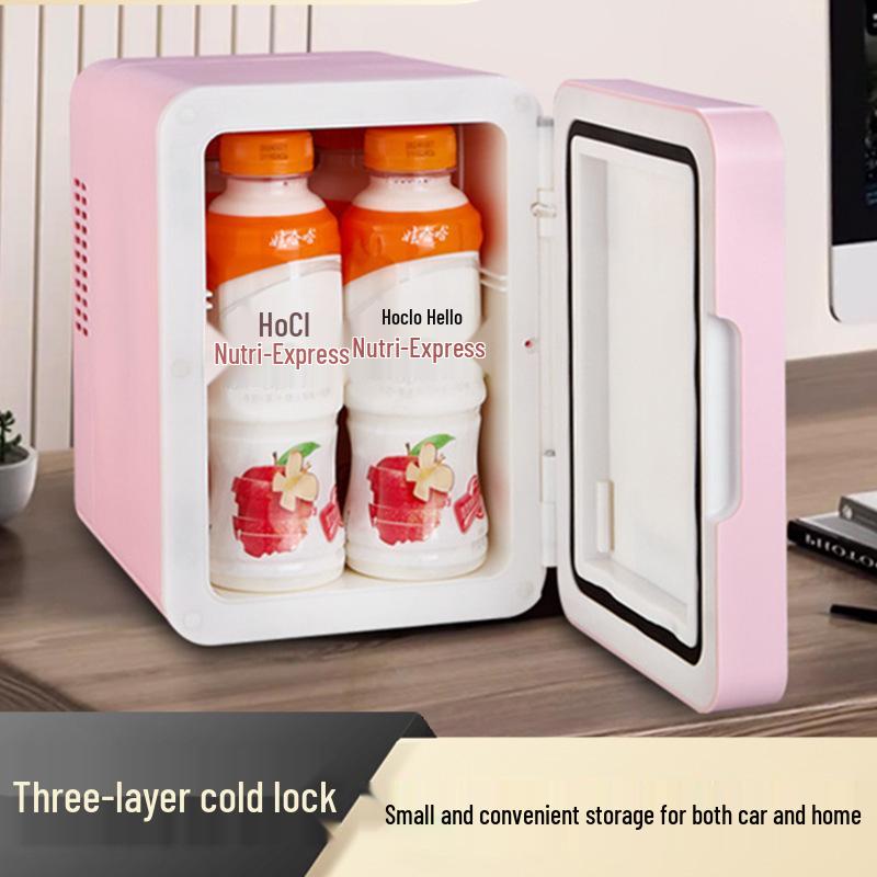 4L Mini Car Fridge with Mirror and Light Strip – Ideal for Makeup, Skincare, Drinks, Heating & Cooling