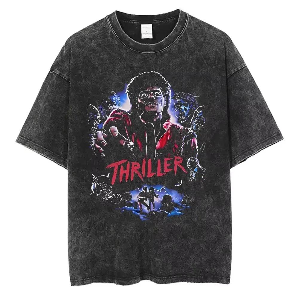 Michael Jackson  Thriller  Zombie Horror Retro Graphic Acid Wash Unisex Heavyweight Cotton Oversized Streetwear T-Shirt L