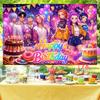 2D Flat Party Backdrop Banner - Anime Style Character with Happy Birthday Glitter Text, Polyester Photo Background for Birthday, Stage & Cafe Decor