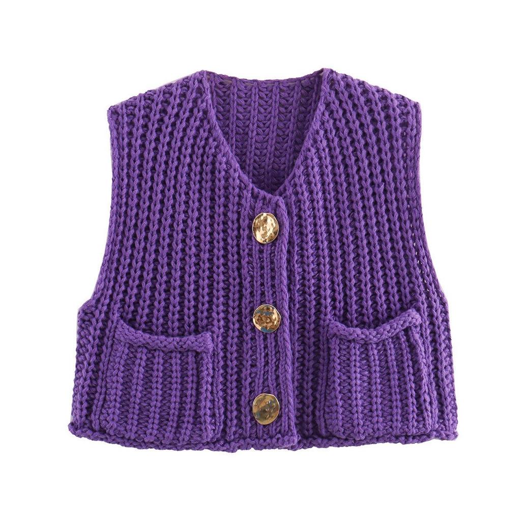 2025 Autumn/Winter Women's V-Neck Sleeveless Three-Button Knit Cardigan Vest