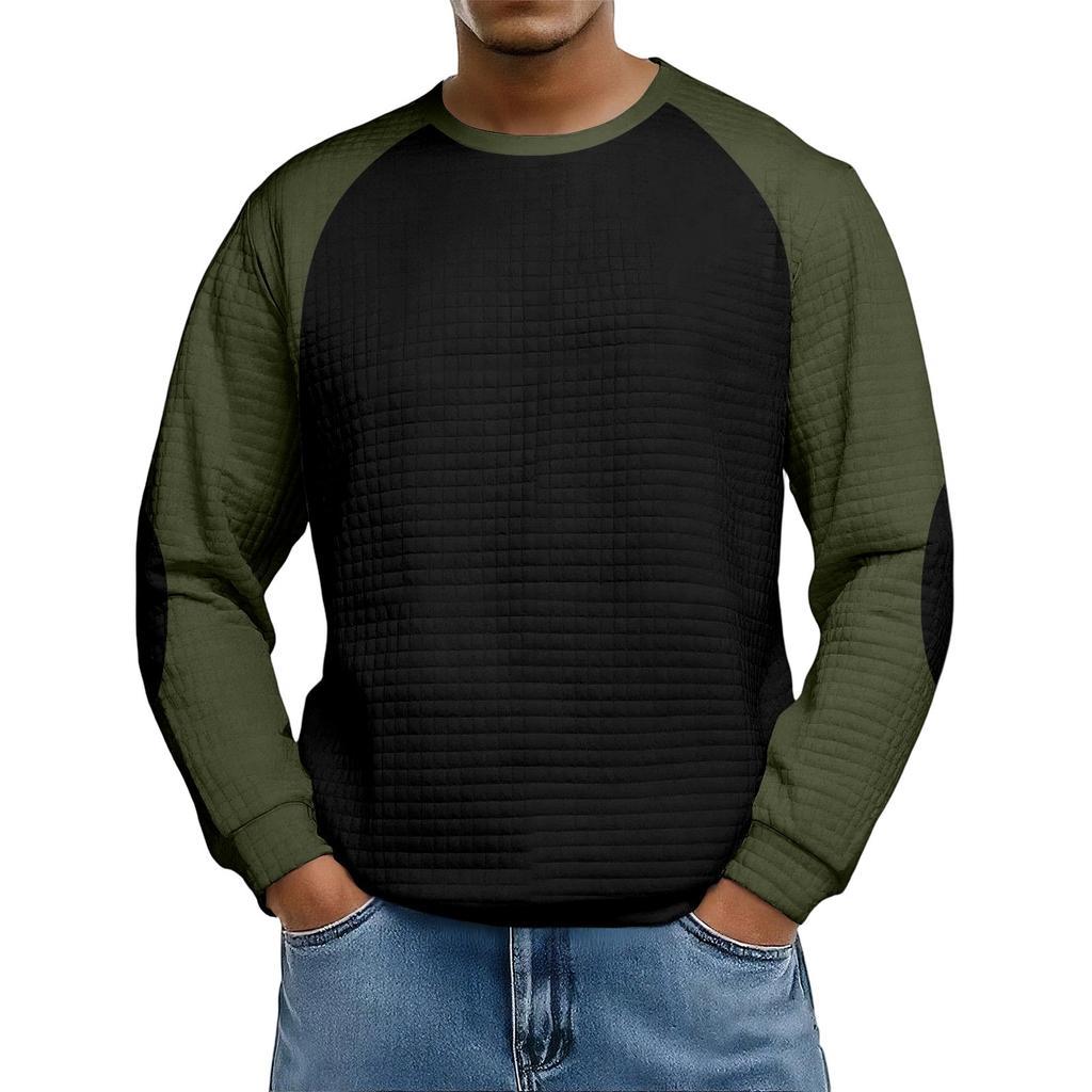Men's Loose-fitting Casual Waffle-weave Neck Long-sleeved Top