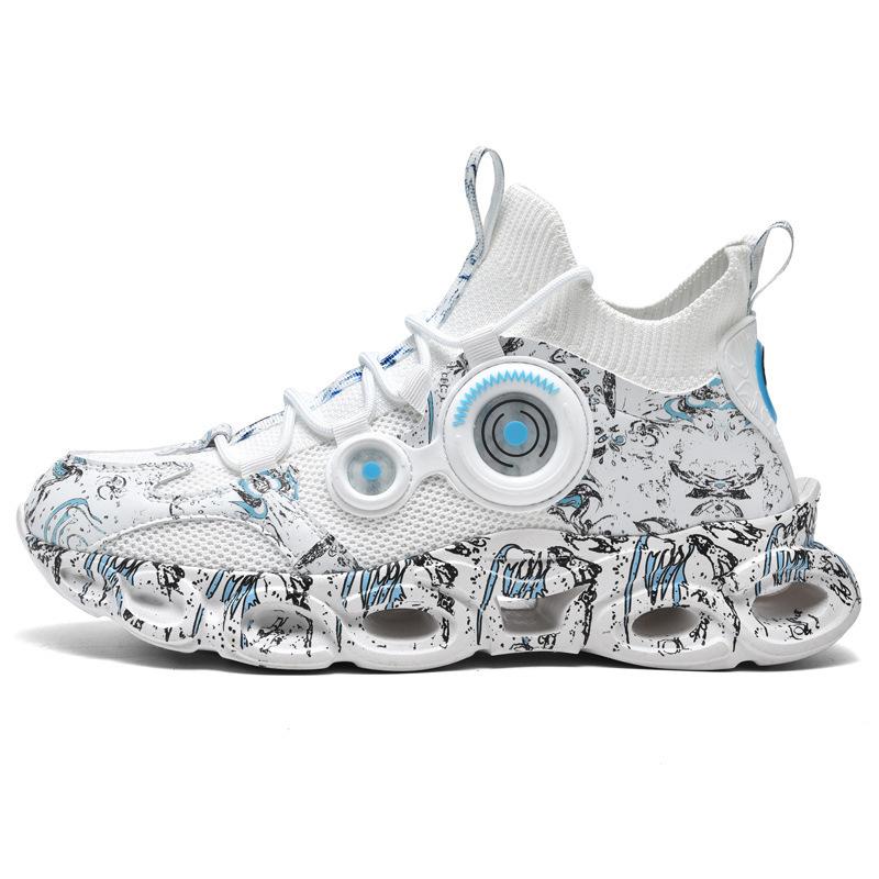 

Спортивная обувь Большого размера мужская повседневная спортивная обувь Летающий трикотаж высокий верх дышащая для бега трендовая универсальная 46