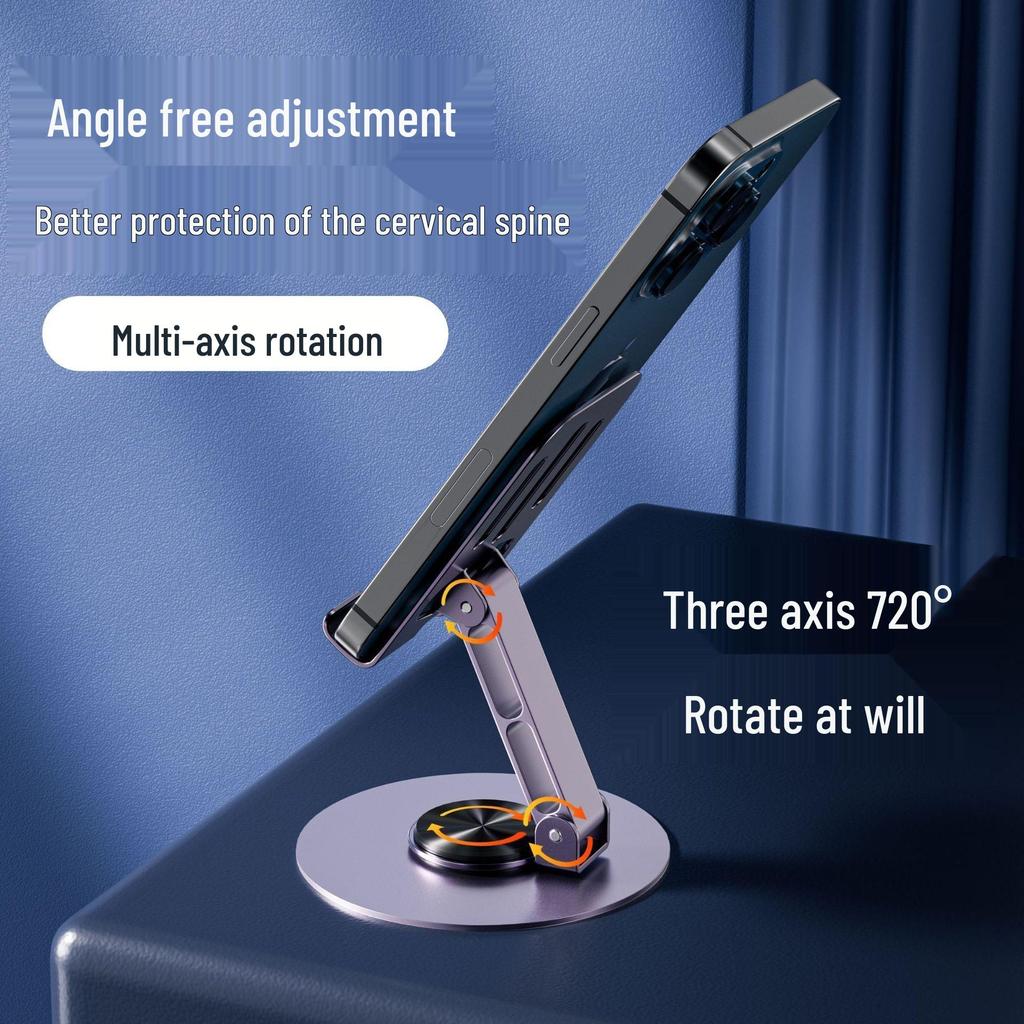 All-Metal Foldable Rotating Desktop Phone & Tablet Holder for Lazy Persons, Universal for Study & Live Broadcasts