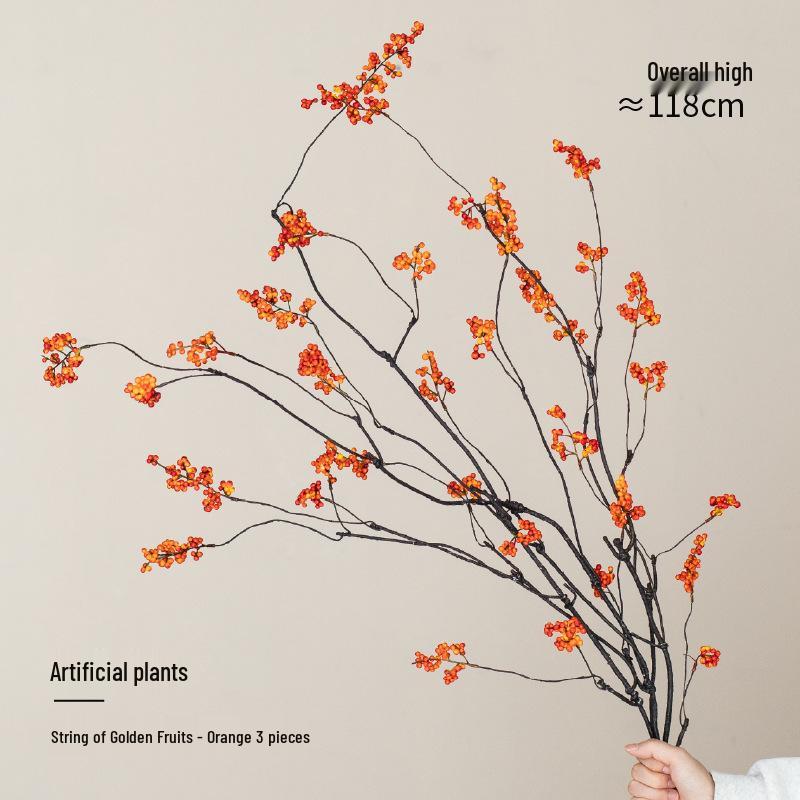 7-Head Persimmon Branch Ikebana Ornament: Artificial Ruyi Persimmon for Living Room or Dried Flower Display