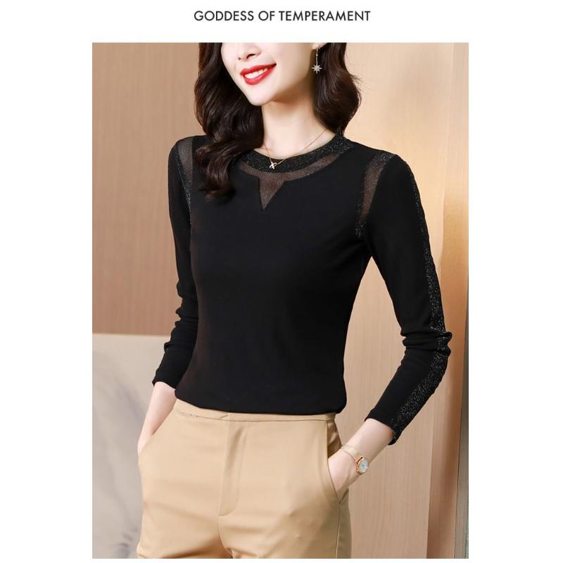 

Женское нижнее белье из сетки, весна и осень 2025, новый стиль, стильная футболка с длинным рукавом из яркого шелка L чёрный