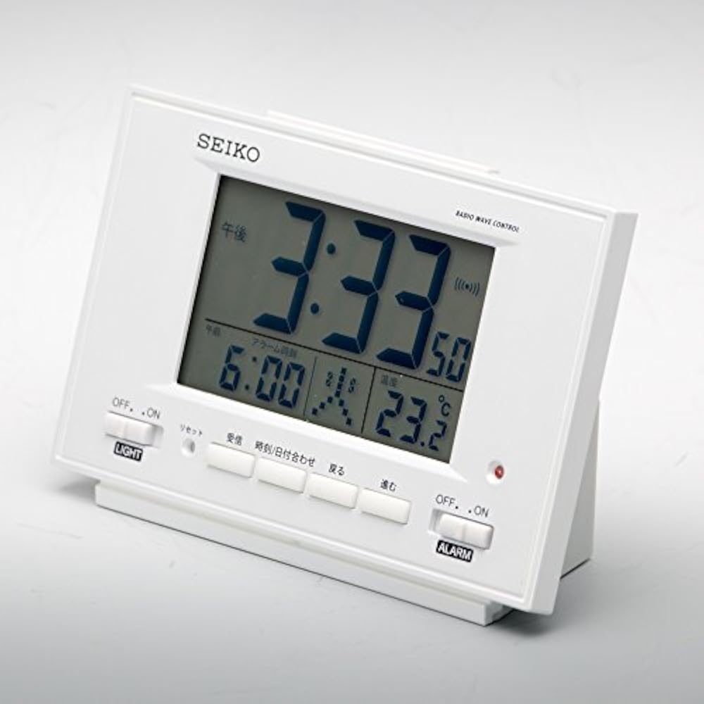 Seiko SQ778W SEIKO Clock Alarm Clock Auto Light Radio Wave Digital Calendar Temperature Display C...