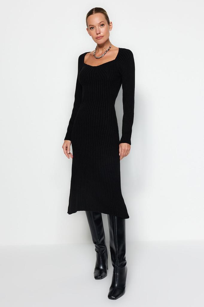Women's Style Dress Mink Plain Sweetheart Collar Knitwear Dress