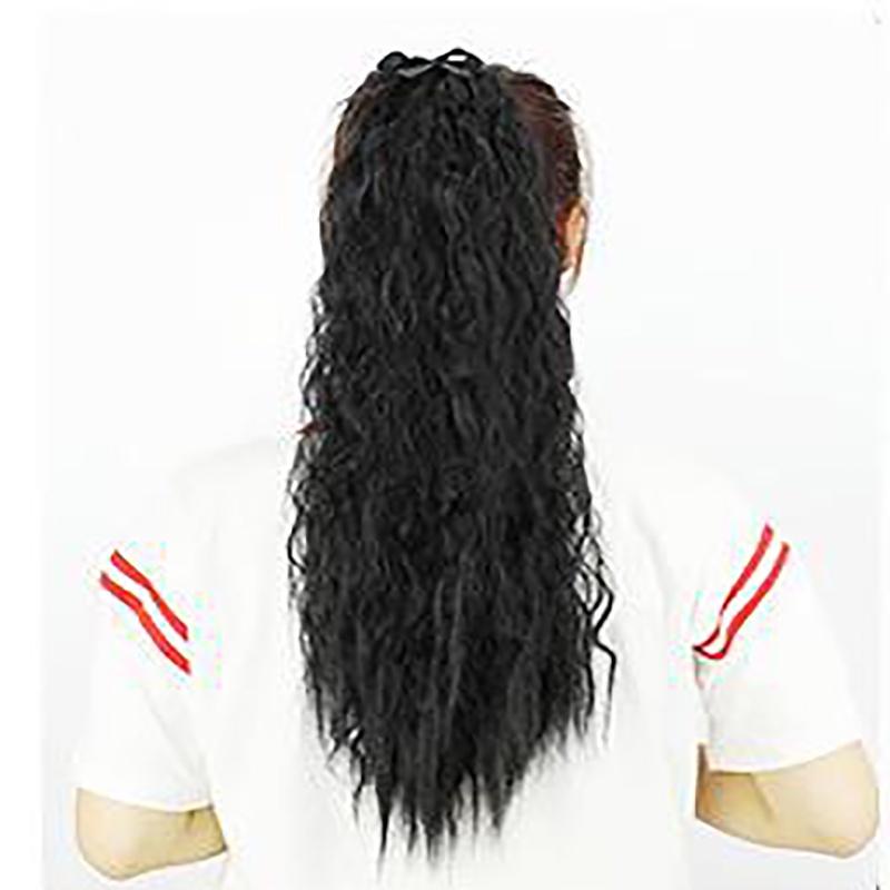 Luxuriöse Damen-Haarverlängerungen im Corn-Stigma-Stil, lange Wellen, lockiger Pferdeschwanz, Clip-On/in-Haarverlängerungen
