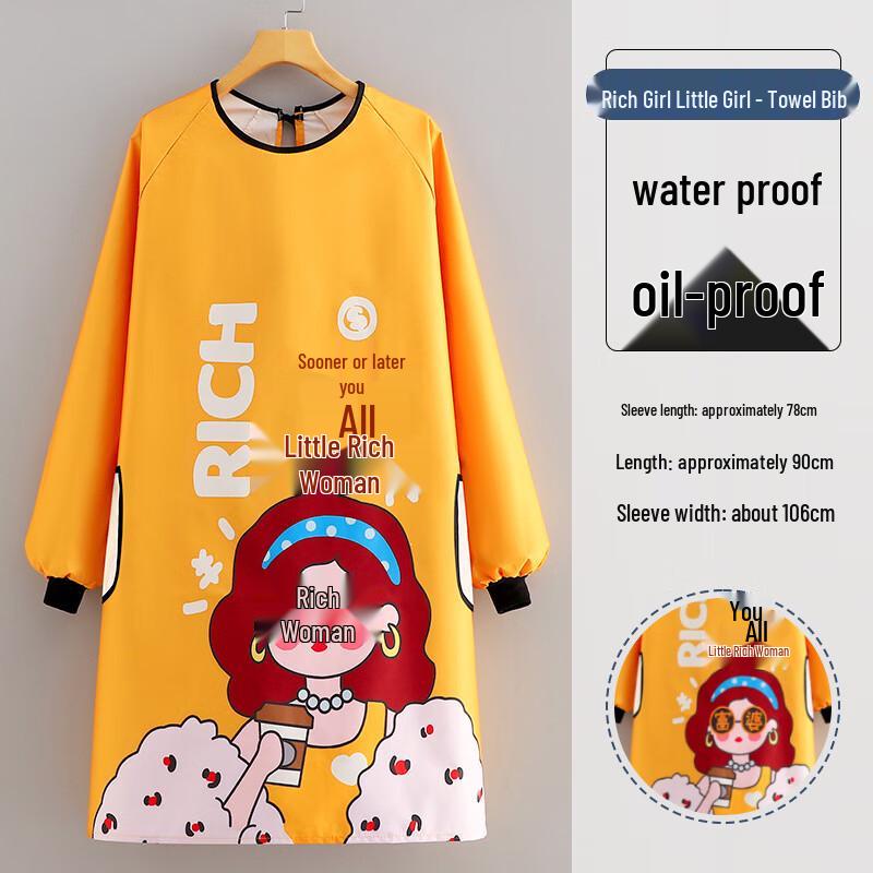 Three Dolphins Cartoon Long-Sleeved Waterproof Apron with Hand-Wiping Sides