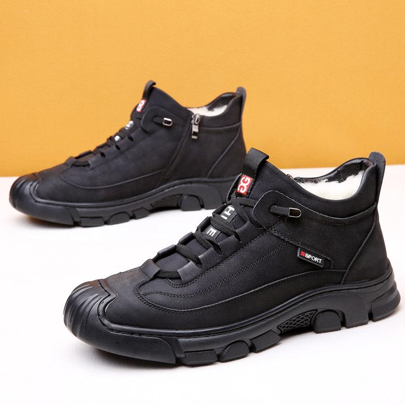 Snow boots winter piled thickened Northeast large cotton shoes outdoor high-top hiking shoes fur integrated lace-up men's cotton boots