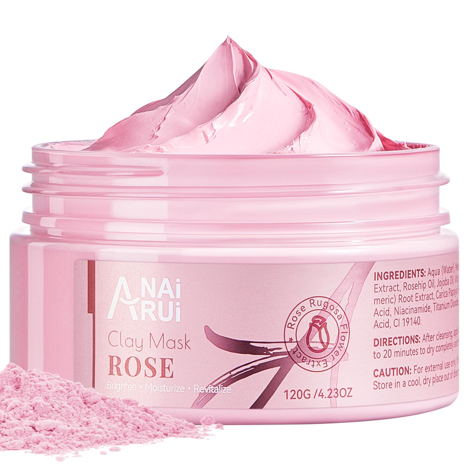 ANAiRUi Rose Clay Face Mask, Cleansing Beauty Mask with Roses, Kaolin, Collagen, 120g