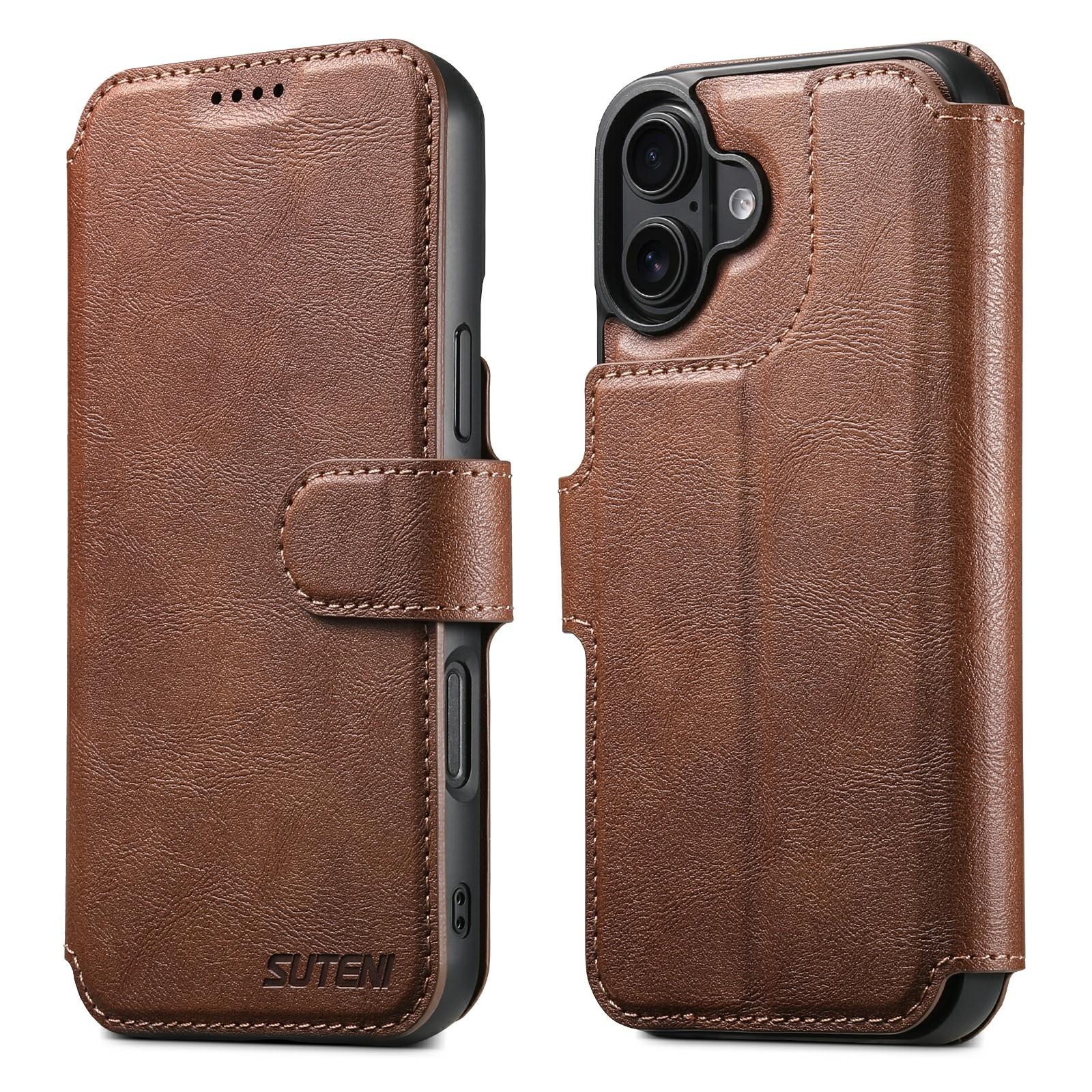 

SUTENI Q-05 For iPhone 17 Wallet Case 2 in 1 Detachable Leather Flip Phone Cover with Stand Brown