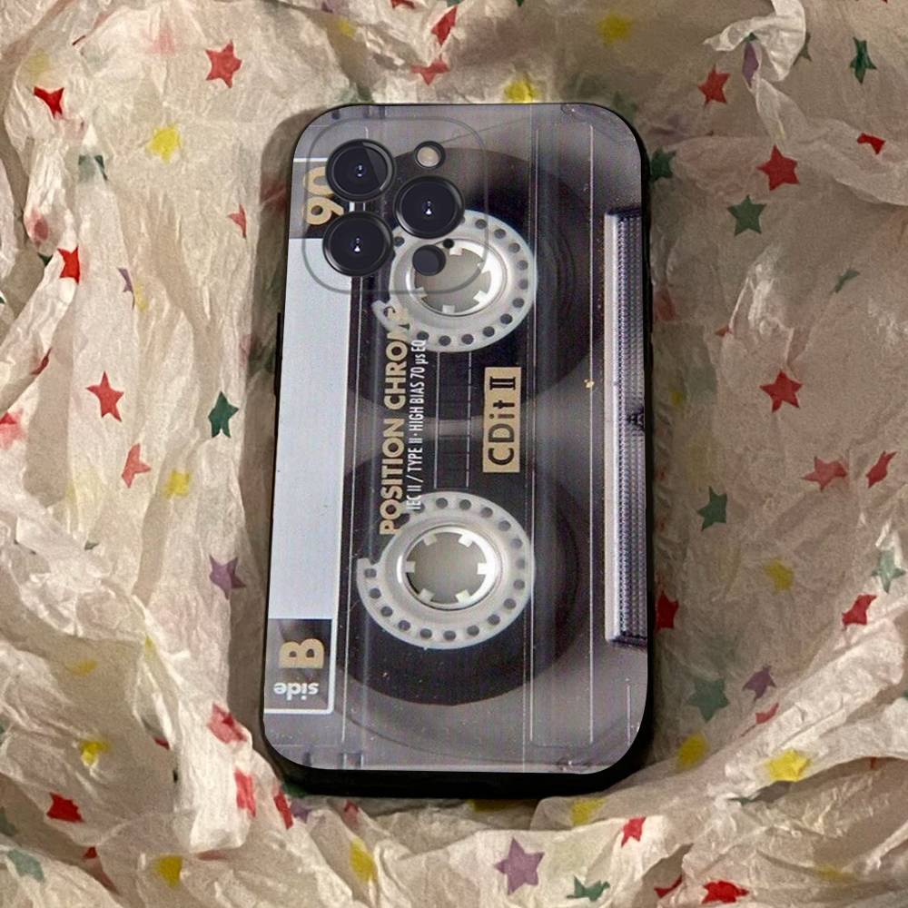 Vintage Music Tapes Cassette Phone Case Black Soft Silicone TPU Phone Case For IPhone 11 12 13 14 15 16 17 Pro Plus Mini Max