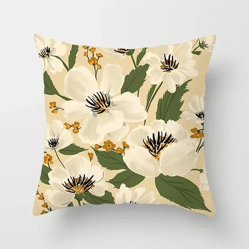 Office Sofa Cushion Cover Floral Flower Print Simple Pillow Cover Household Products