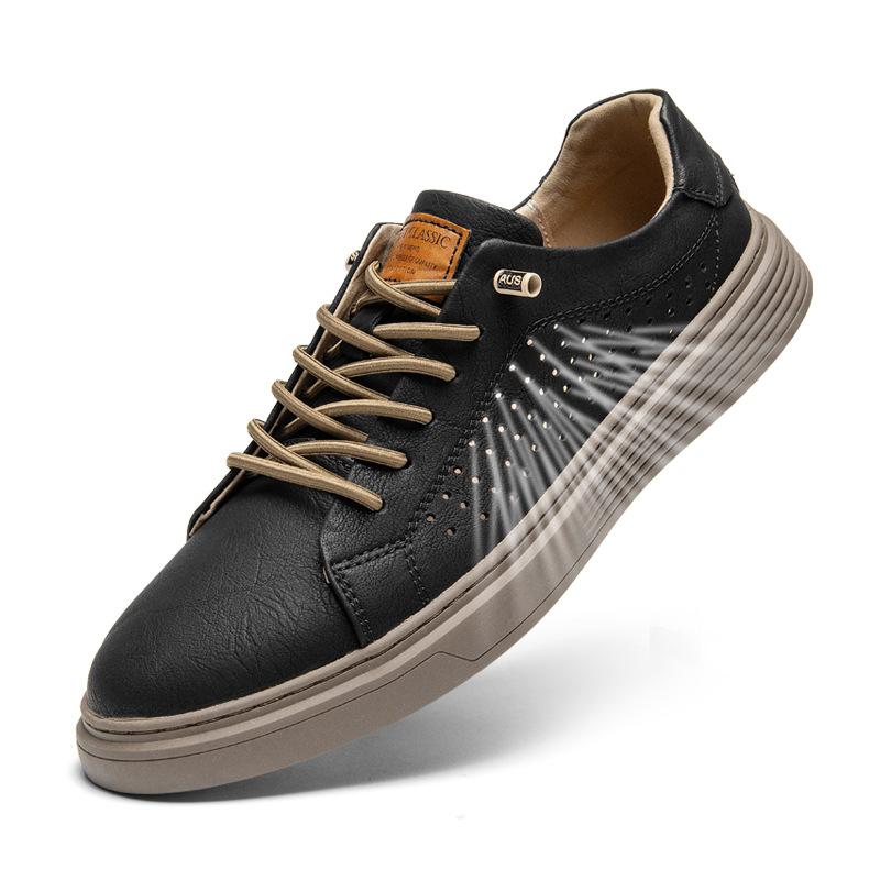 Summer new breathable all-match flat baseplate shoes men's leather casual shoes gouging men's shoes