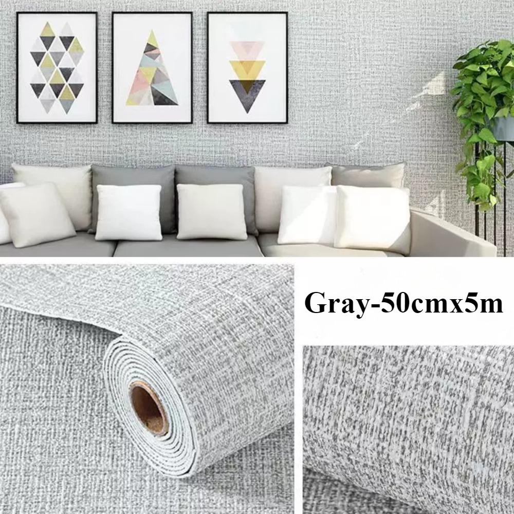 50cmx5m Linen Wallpaper Self-adhesive Waterproof Removable Wallpaper for Bedroom Livingroom Wall Decor