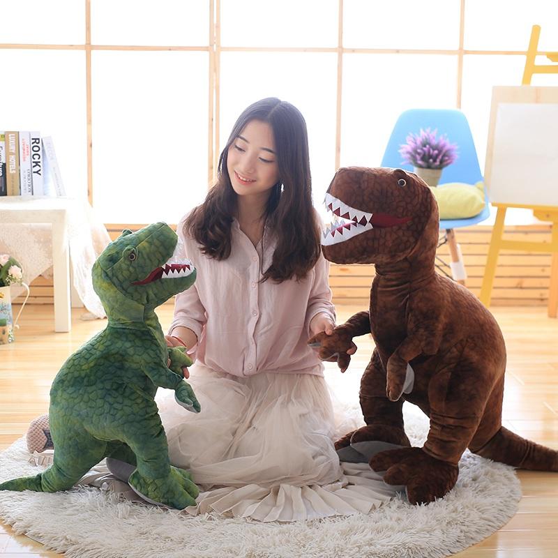 Soft Dinosaur Plush Toy Stuffed Brown Green T-Rex Triceratops Standing Scary Animal Plushie Men Gift