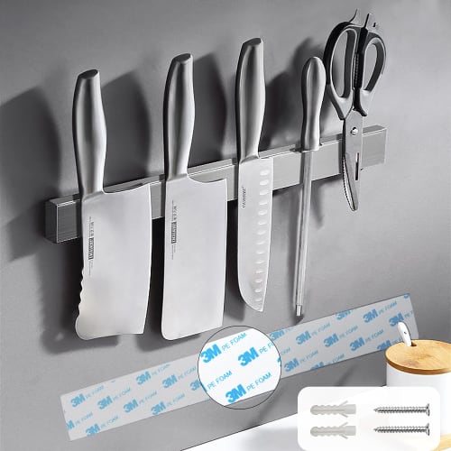 Magnetic Knife Stand, Kitchen Tool Stand, Knife Rack, Two Mounting Methods, Strong Adhesive Tape, Easy Installation, Wall Mountable, 304 Stainless Ste