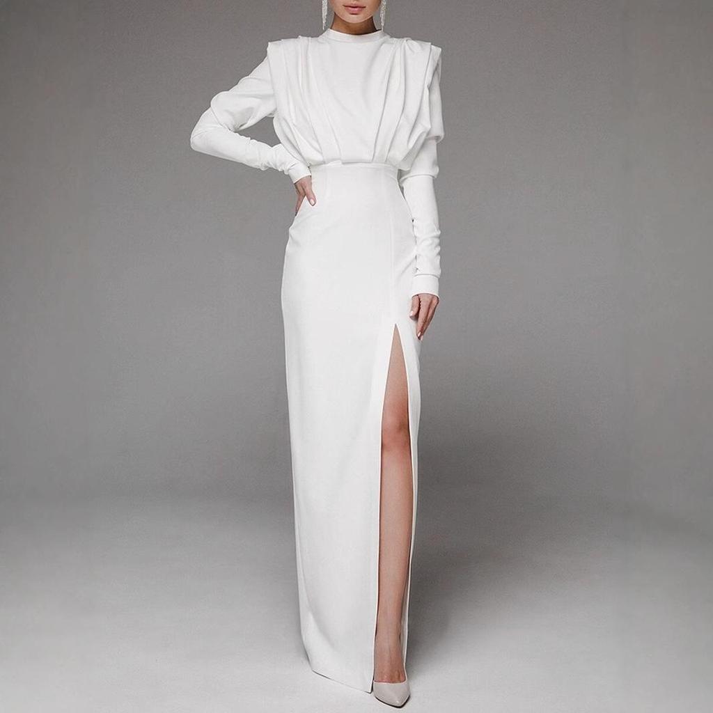 High Neck Slit Long Dress - European & American Summer Fashion