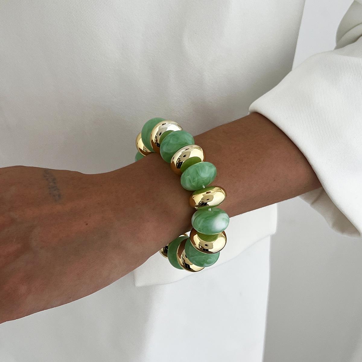 

Vintage Acrylic Geometric Beading Elastic Bangle Bracelets Fashion Resin Golden CCB Bead Stackable Bracelet Women Jewelry