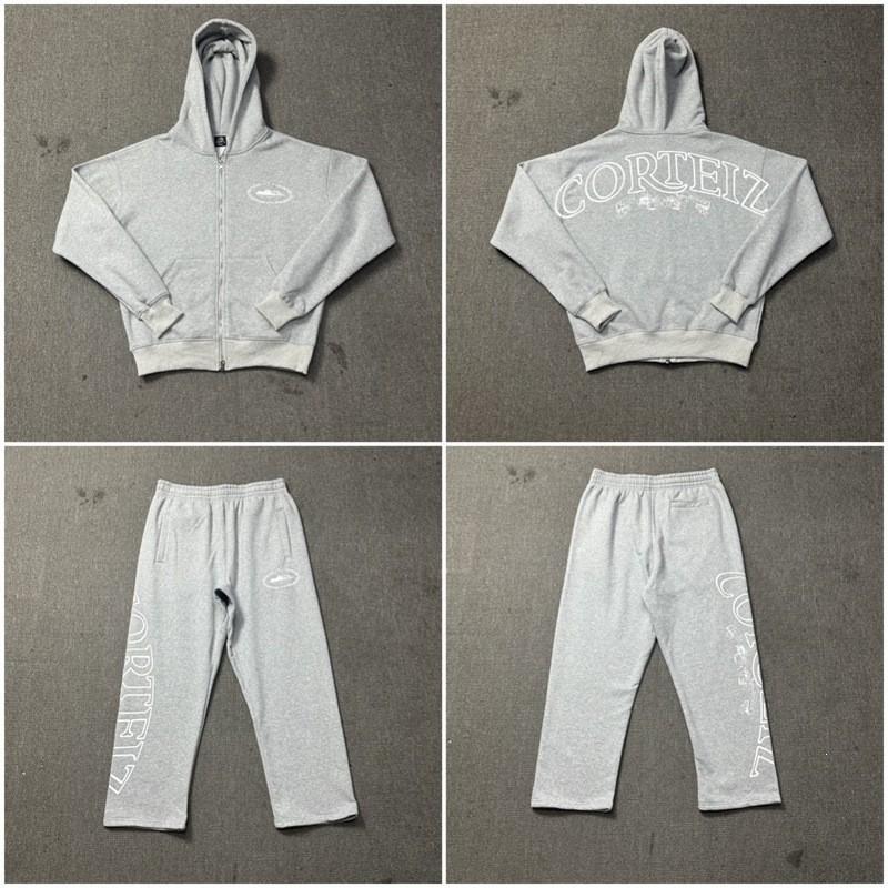 Corteiz Alcatraz Retro Print Kapuzenpullover Jogginghosen Set Herren Lockerer Schnitt Streetwear